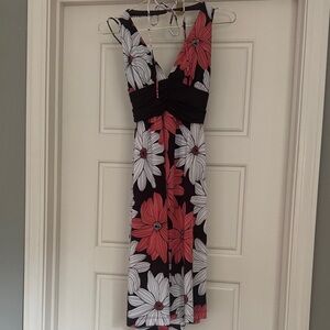 My Michelle Backless Floral Dress - Dark Brown, White, and Coral - Size S